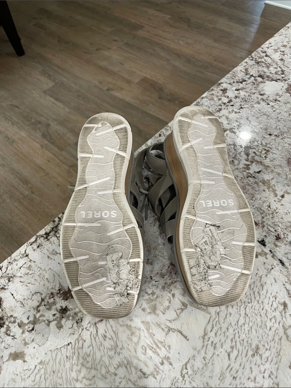 Sorel Light Gray Lace-Up Wedge Sandals